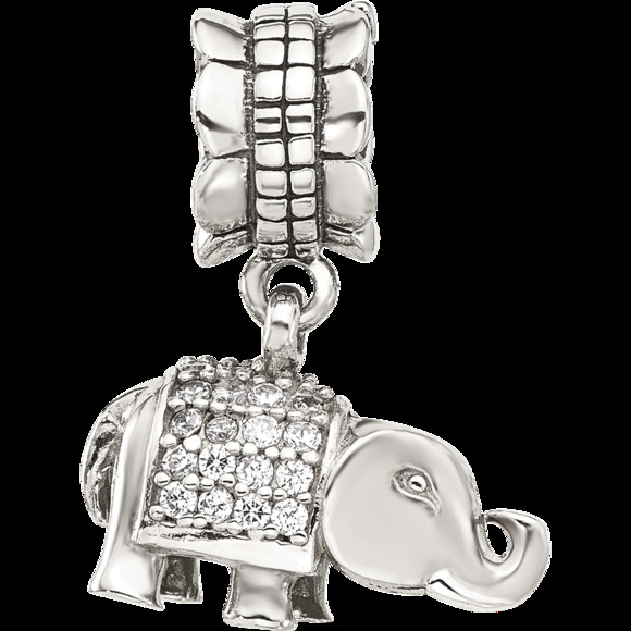 925 Sterling Silver Reflections CZ Elephant Dangle Bracelet Necklace Charm Bead - Picture 4 of 6